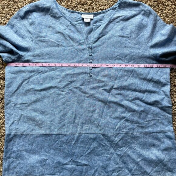 Liz Claiborne Womens XXL 2XL Linen Blend Chambray Tunic 3/4 Tie Sleeve Blouse - Picture 8 of 9
